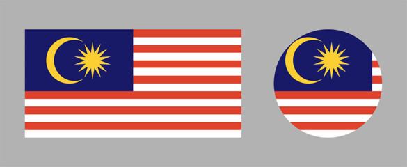 Round, rectangular Malaysia Flag icons. Malaysia Flag circular badges. National symbol. Circle, rectangle Flag of Malaysia buttons set.