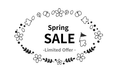春のセール用の手描きの楕円フレーム