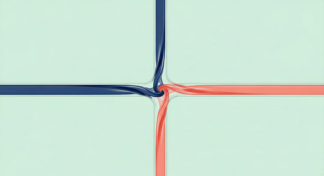 Abstract colorful lines converging in four quadrants on soft background  