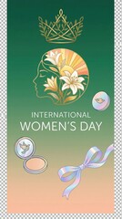 International Women's Day illustration with flowers and cosmetic items  
