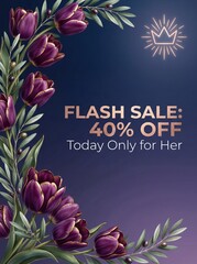 Colorful floral flash sale announcement with discount and offer details  