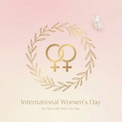 International Women's Day celebration with female symbols and leaves  
