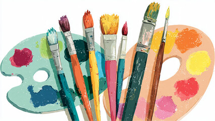 Obraz premium Creative art tools including paintbrushes and palettes are essential for artists
