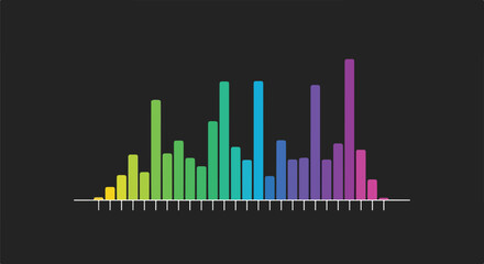 Colorful audio spectrum analyzer graph with bars in rainbow colors on a black background, representing sound waves and music visualization
