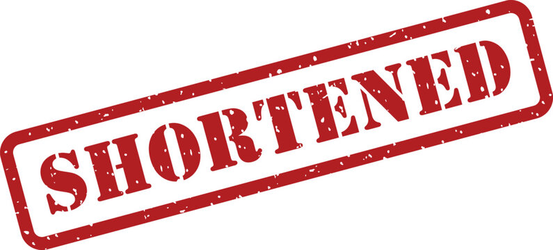 Bold red rubber stamp impression clearly showing the word SHORTENED on a pristine white background