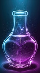 Magical Potion Bottle with Neon Particles in Purple and Blue Fantasy Illustration