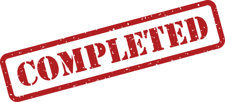 Red stamp mark with the word COMPLETED inside a rectangular frame on a plain white surface