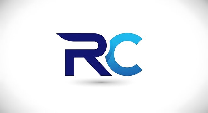 Modern RC letter  design with blue gradient on white background.
