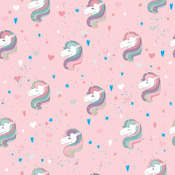 Hand drawn cute colorful unicorn seamless pattern