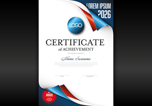 Modern Certificate of Achievement Template with Blue and Red Accents