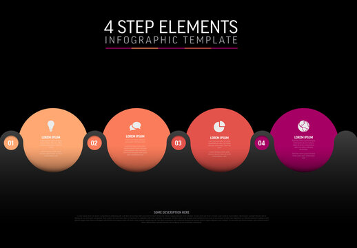 Modern 4 Step Elements Business Infographic Template on Black Background