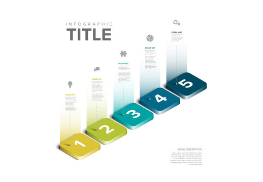 Isometric Infographic Template with Five Numbered Steps and Icons