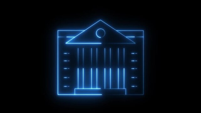Glowing neon blueprint icon with a pencil and ruler drawing animation on a black background, architecture, engineering, design, construction, or drafting