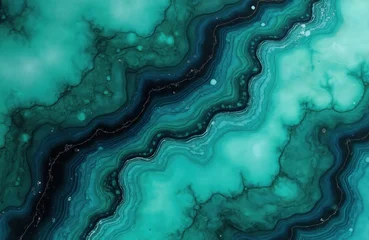 Acrylglasbilder Kristalle Abstract fluid art with swirling green and blue alcohol ink patterns. Translucent marble texture shows flowing liquid forms. Natural stone effect offers organic beauty for design.  © miss irine
