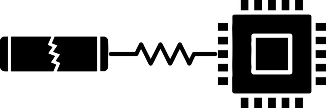 Blown fuse, resistor, and integrated circuit diagram icon