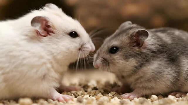 Two Adorable Hamsters Face Each Other in a Close-Up Encounter. Generative AI