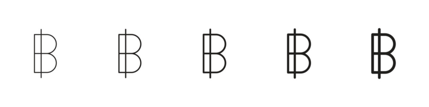 Baht sign set in black and blue colors on white background