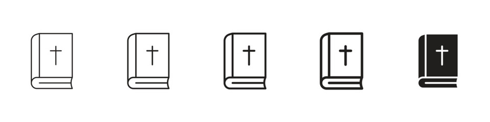 Bible icons in black outline, solid and colored style