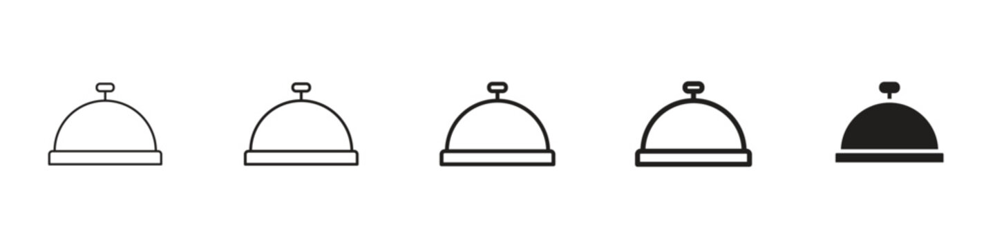 Bell concierge icons in black outline, solid and colored style