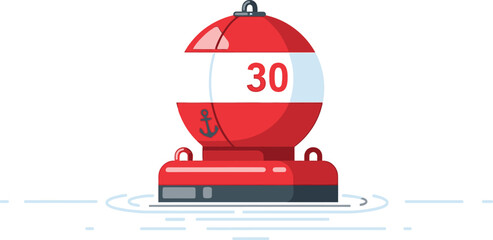 Red navigation buoy with anchor symbol and number 30 floating on water surface © MDMUKTADIR