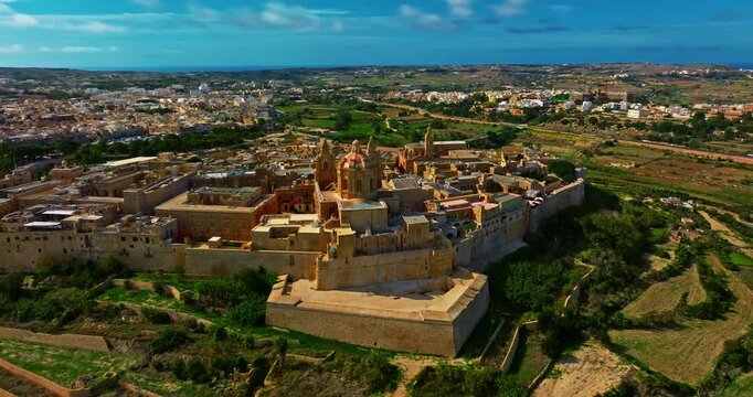 Aerial view of Mdina. A beautiful historic city with centuries of history and stunning views of Malta