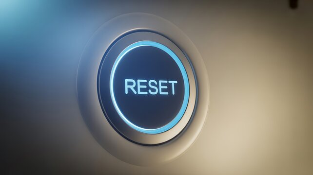 Glowing blue reset button, illuminated circle, industrial control panel, technology interface element