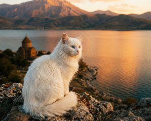 Felis Catus is watching the lake