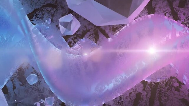 Abstract geometric crystals and wireframes in purple blue light