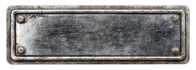 Rough textured metal nameplate with bolts, isolated on transparent cutout background