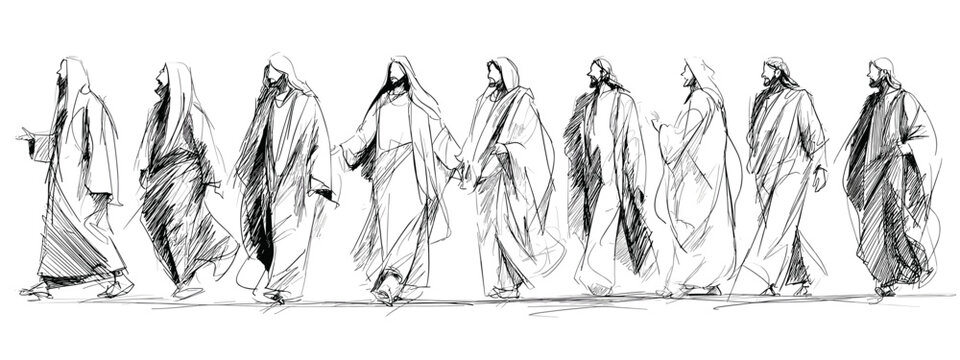 Jesus and his followers with the disciples hand drawn vector illustration God wisdom teacher 