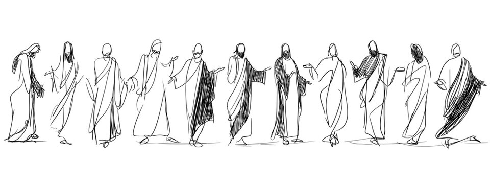 Jesus and his followers with the disciples hand drawn vector illustration God wisdom teacher 