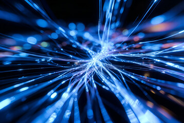 Abstract blue background with rays, Colorful Energy Streams on Dark Background
