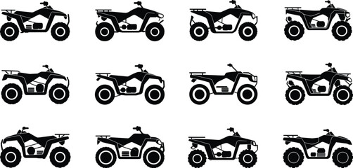 Vector, black, silhouette, illustration, set, of, various, all-terrain, vehicles, and, quad, bikes, for, off-road, racing, adventure, motor, sports, and, extreme, transportation, design, elements © Abida