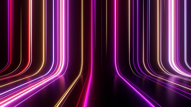 Neon lines background for scene purple red prange and yellow VJ seamless loop
