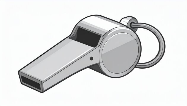 Illustration of a gray referee whistle on a white background for sports