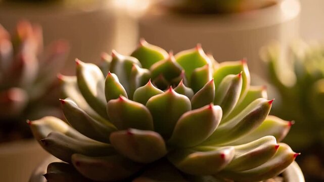 Blooming Succulent Timelapse Overhead, slightly angled shot, capturing the plant's symmetrical growth pattern.
