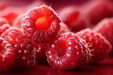 Fresh Raspberries in Close-Up With Detailed Texture and Soft Lighting on a Background in Raspberry Color