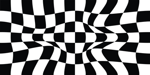 Wavy checkerboard visual distortion illusion. Chess board. Vector illustration.