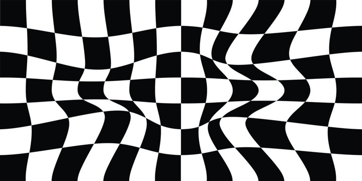 Wavy checkerboard visual distortion illusion. Chess board. Vector illustration.