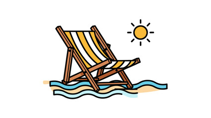 Fototapeta premium An illustration depicting a beach scene with a striped beach chair and a stylized sun