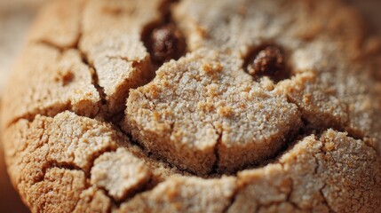 Appetizing Macro Shot - Golden Brown Cracked Cookie with Visible Chocolate Chunks and Crumbly Texture.