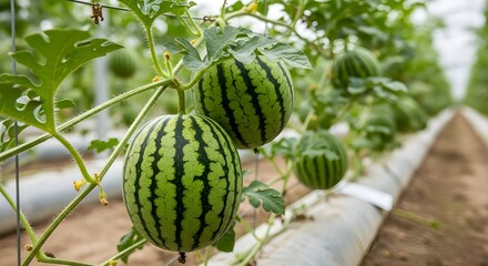 Group of young watermelons in the garden