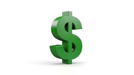 A bright green dollar symbol isolated on a white background, signifying financial growth and prosperity