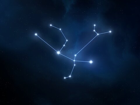 Andromeda constellation in the sky. Stars on a black background. Astrological figure, mythological image.