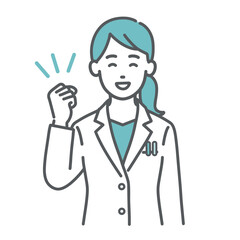 Fototapeta premium ガッツポーズをする女性医師・薬剤師のイラスト（応援・達成）