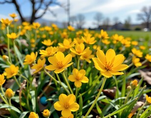 Obraz premium Cheerful Yellow Wildflowers Sunny Meadow Scene