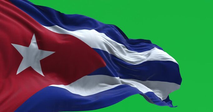 Cuba national flag waving in the wind isolated on green background