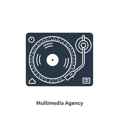 A stylized vector illustration of a DJ's turntable in a dark blue, rounded square