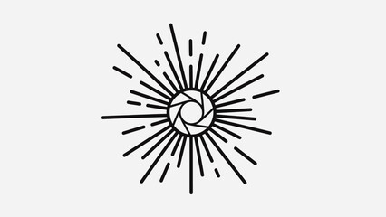 Obraz premium Black and white stylized illustration, spiral center radiating lines on white background