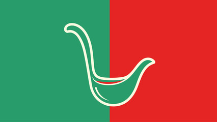 Fototapeta premium A vertical split background of red and green with a white outline of a ladle in the center